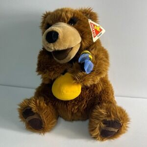 Vintage Dakin Plush Brown Bear Puppet Honey Pot & Bee Stuffed Animal Toy